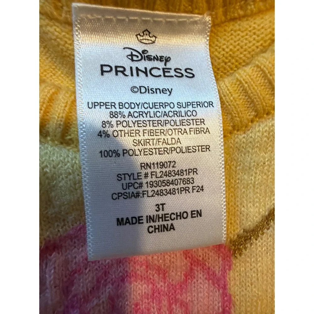 Disney Princess Belle Sweater Dress Girls 3T Yellow Tulle Beauty and the Beast